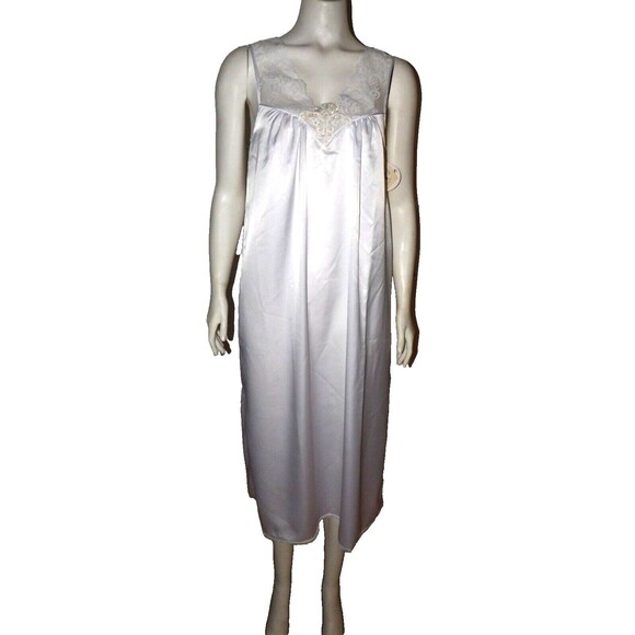 Sugar Plum White Nightgown Lace Satin Embroidery Size S Bridal New NOS Slip Vtg - Picture 1 of 12